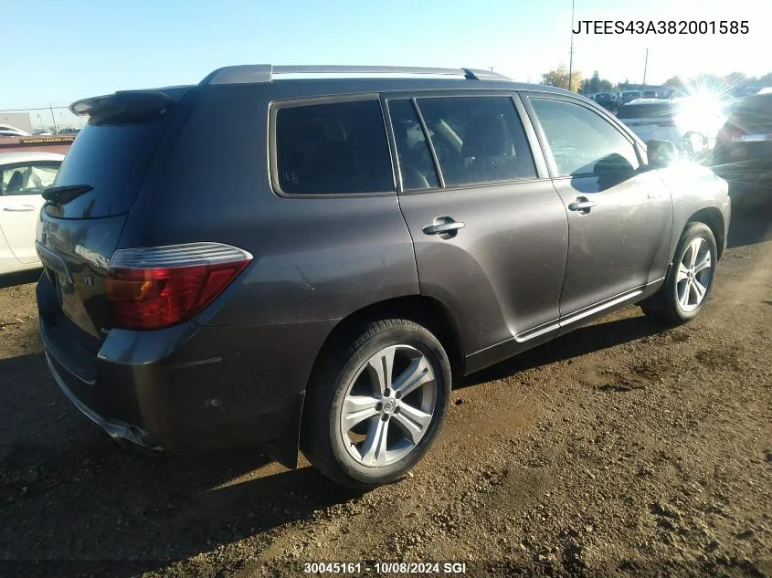 2008 Toyota Highlander Sport VIN: JTEES43A382001585 Lot: 30045161