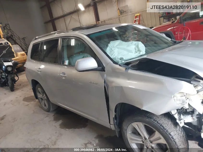 JTEES43A282019110 2008 Toyota Highlander Sport