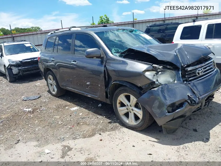 2008 Toyota Highlander Limited VIN: JTEES42A982017971 Lot: 39595337