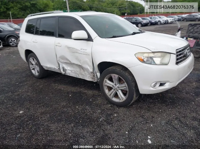 2008 Toyota Highlander Sport VIN: JTEES43A682076376 Lot: 39849668