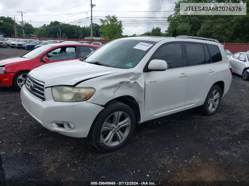 2008 Toyota Highlander Sport VIN: JTEES43A682076376 Lot: 39849668