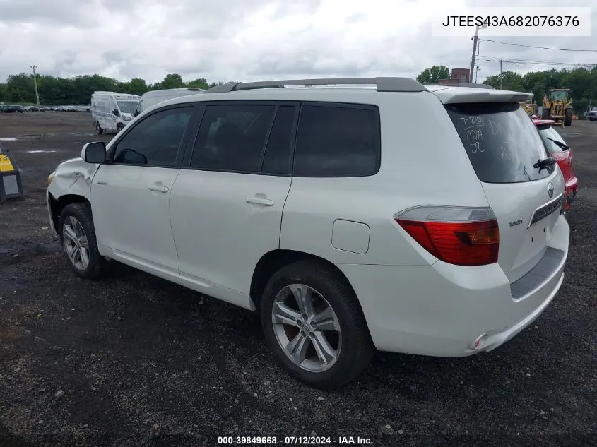 2008 Toyota Highlander Sport VIN: JTEES43A682076376 Lot: 39849668