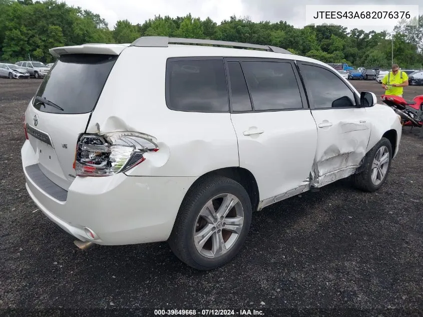 2008 Toyota Highlander Sport VIN: JTEES43A682076376 Lot: 39849668