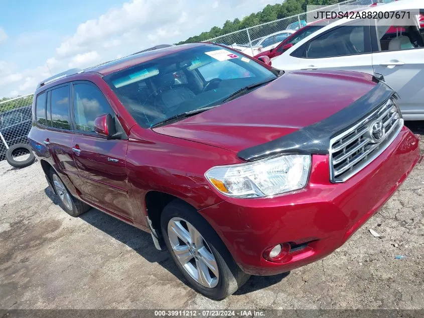 2008 Toyota Highlander Limited VIN: JTEDS42A882007671 Lot: 39911212