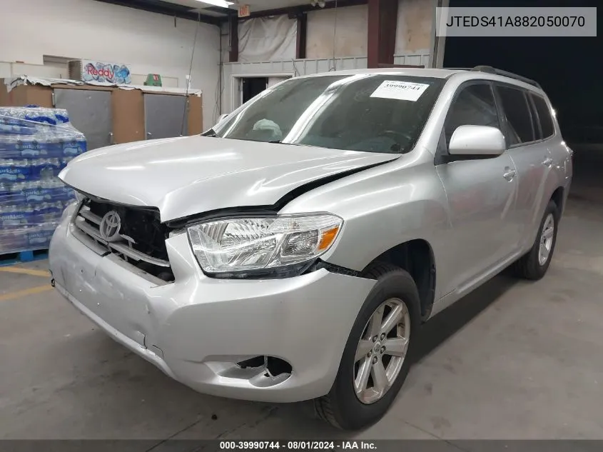 2008 Toyota Highlander VIN: JTEDS41A882050070 Lot: 39990744