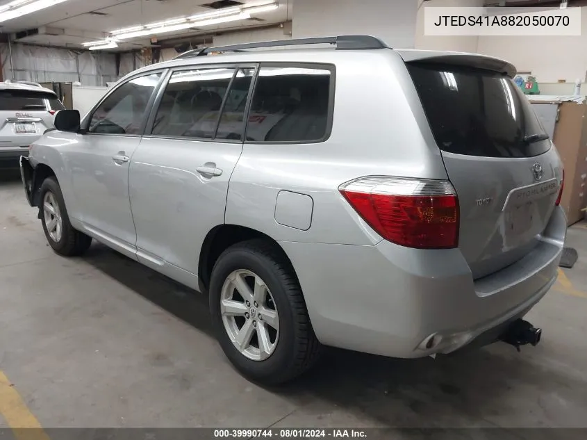 2008 Toyota Highlander VIN: JTEDS41A882050070 Lot: 39990744