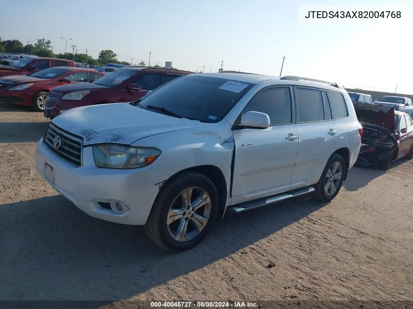 JTEDS43AX82004768 2008 Toyota Highlander Sport