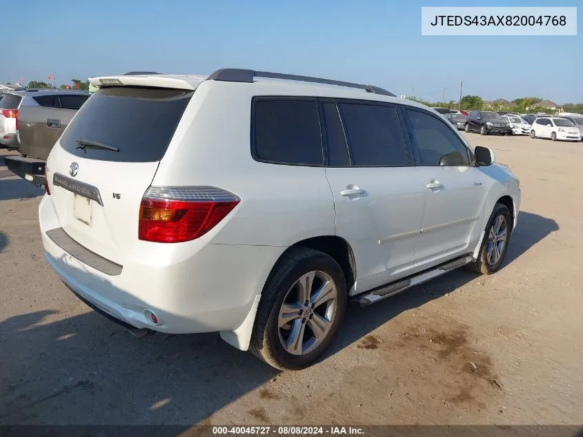 2008 Toyota Highlander Sport VIN: JTEDS43AX82004768 Lot: 40045727