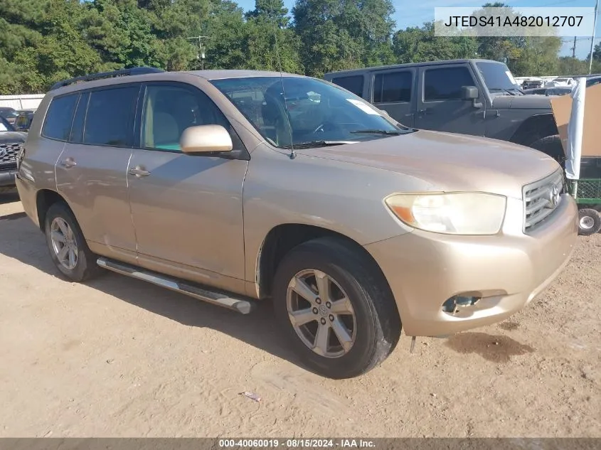 2008 Toyota Highlander VIN: JTEDS41A482012707 Lot: 40060019