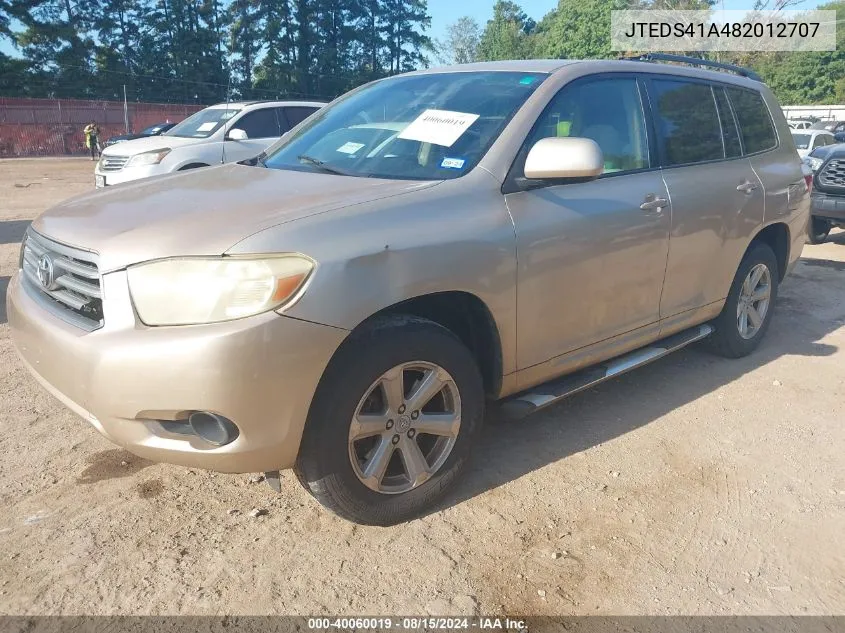 2008 Toyota Highlander VIN: JTEDS41A482012707 Lot: 40060019