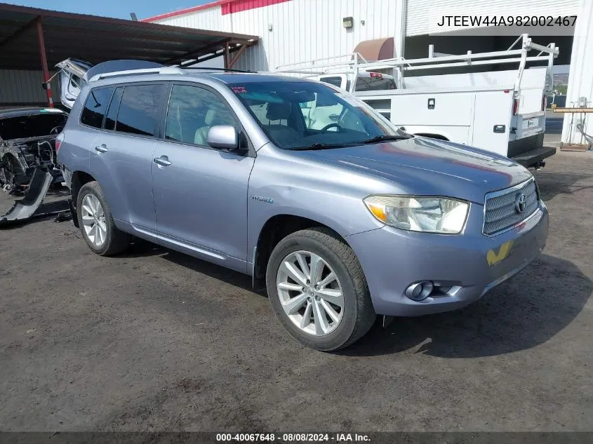 2008 Toyota Highlander Hybrid Limited VIN: JTEEW44A982002467 Lot: 40067648