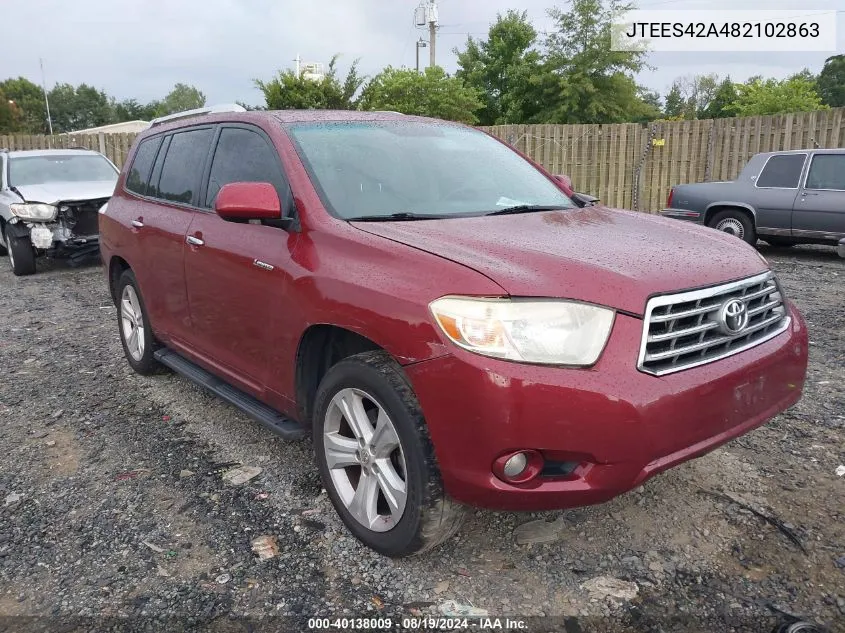 2008 Toyota Highlander Limited VIN: JTEES42A482102863 Lot: 40138009