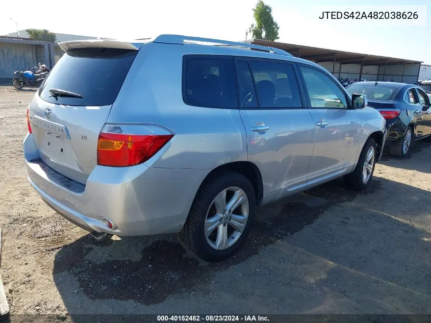 2008 Toyota Highlander Limited VIN: JTEDS42A482038626 Lot: 40152482