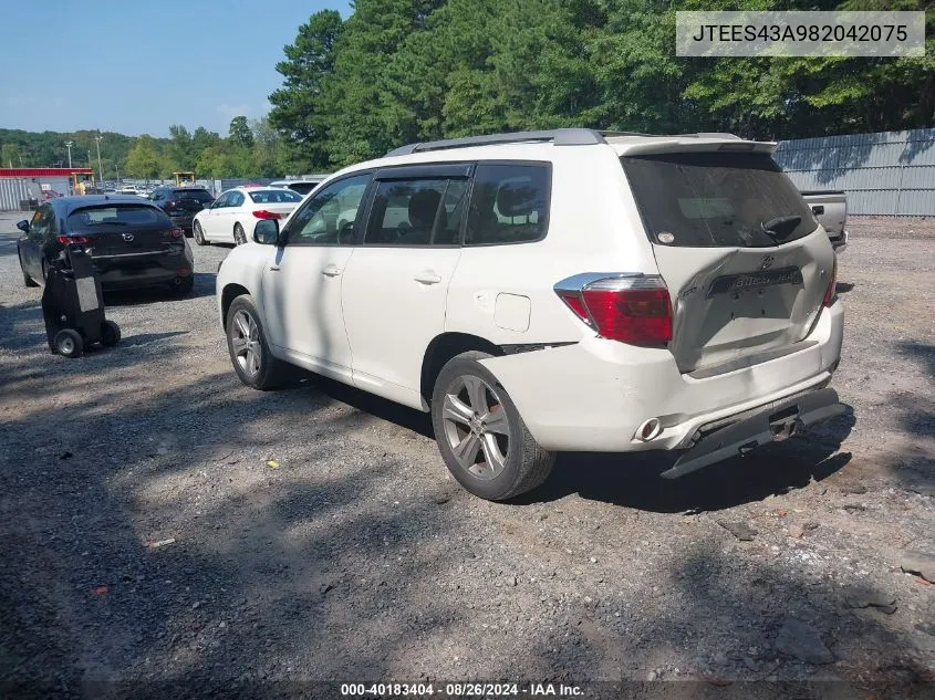 2008 Toyota Highlander Sport VIN: JTEES43A982042075 Lot: 40183404