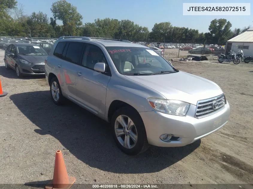 2008 Toyota Highlander Limited VIN: JTEES42A582072515 Lot: 40208818