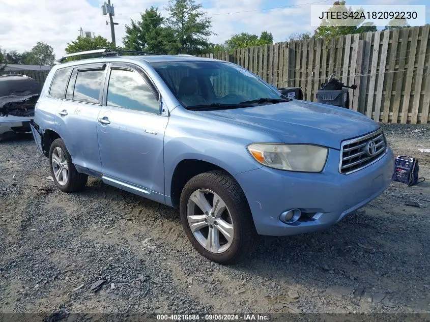 2008 Toyota Highlander Limited VIN: JTEES42A182092230 Lot: 40216884