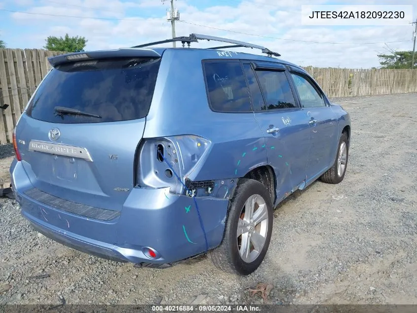 2008 Toyota Highlander Limited VIN: JTEES42A182092230 Lot: 40216884