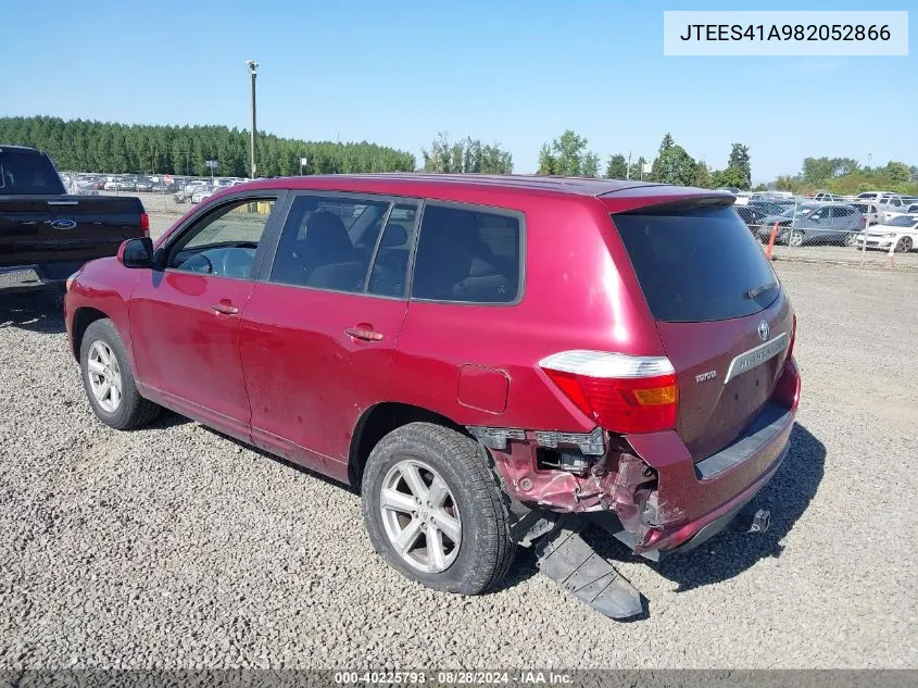 2008 Toyota Highlander VIN: JTEES41A982052866 Lot: 40225793