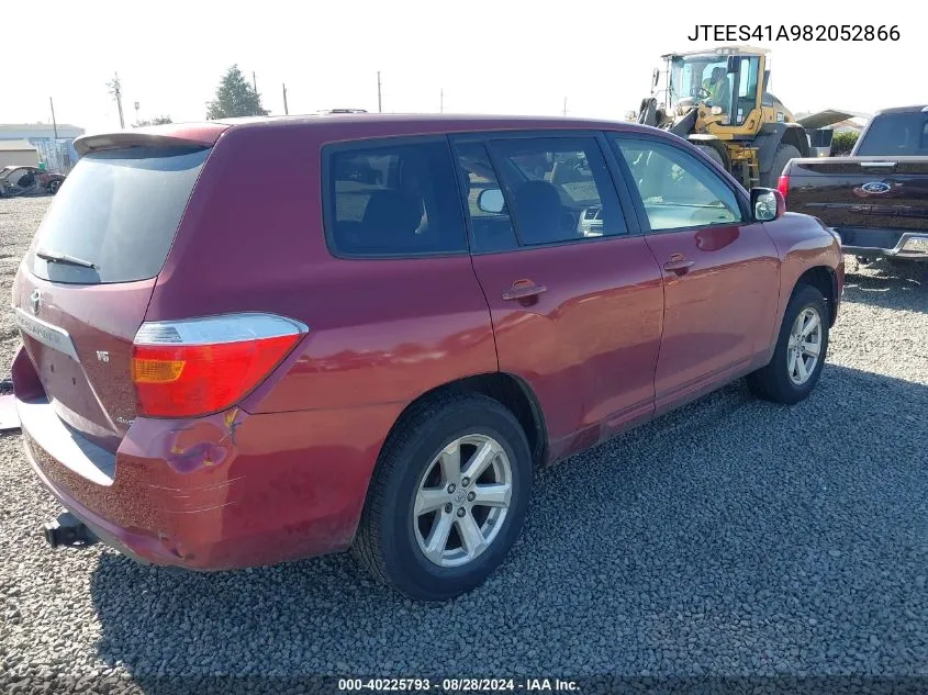 2008 Toyota Highlander VIN: JTEES41A982052866 Lot: 40225793