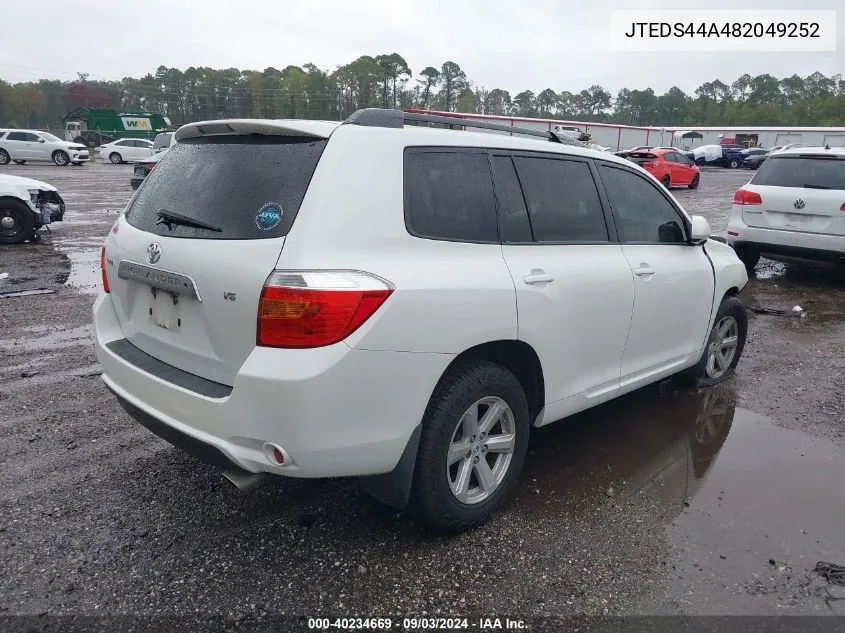 2008 Toyota Highlander VIN: JTEDS44A482049252 Lot: 40234669