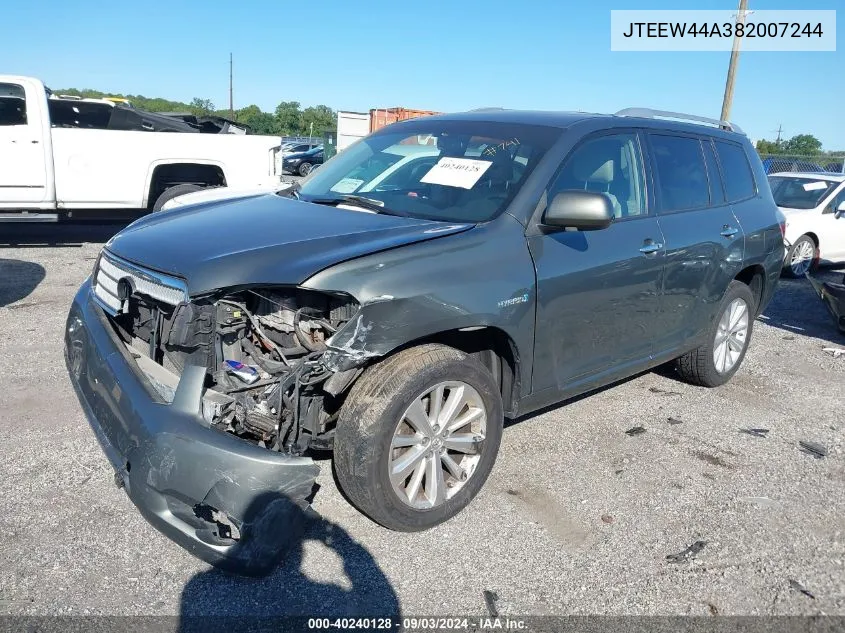 2008 Toyota Highlander Hybrid Limited VIN: JTEEW44A382007244 Lot: 40240128