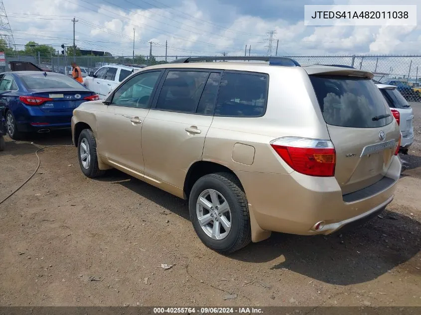 2008 Toyota Highlander VIN: JTEDS41A482011038 Lot: 40255764