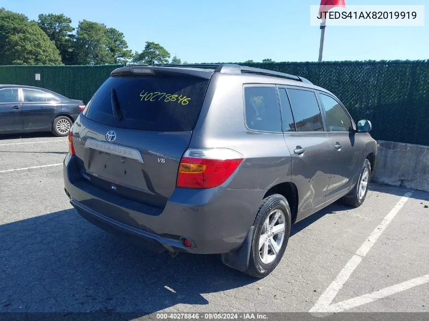 2008 Toyota Highlander VIN: JTEDS41AX82019919 Lot: 40278846