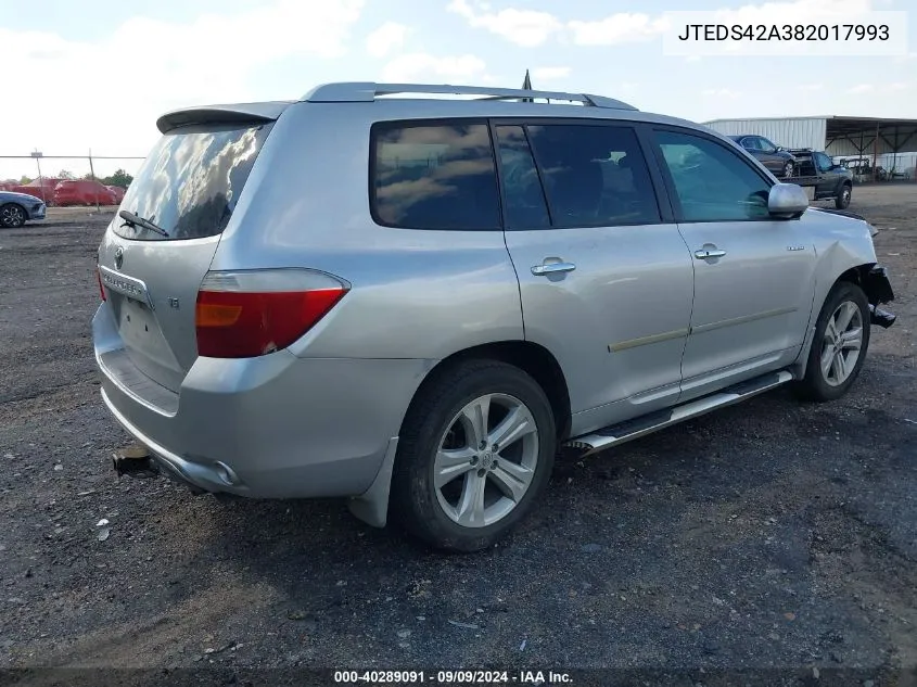 2008 Toyota Highlander Limited VIN: JTEDS42A382017993 Lot: 40289091