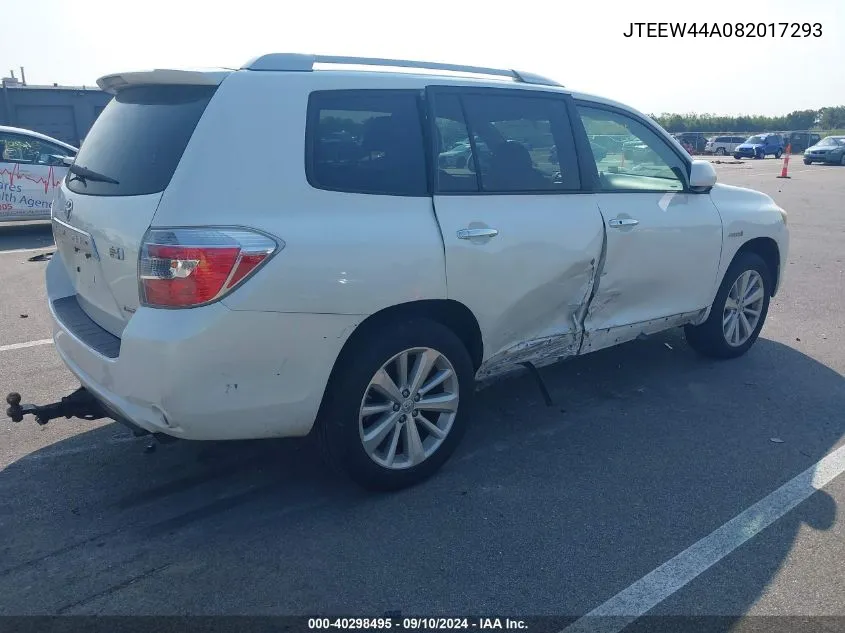 2008 Toyota Highlander Hybrid Hybrid Limited VIN: JTEEW44A082017293 Lot: 40298495