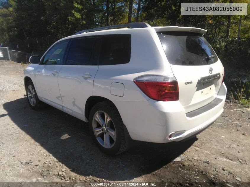 2008 Toyota Highlander Sport VIN: JTEES43A082056009 Lot: 40307811