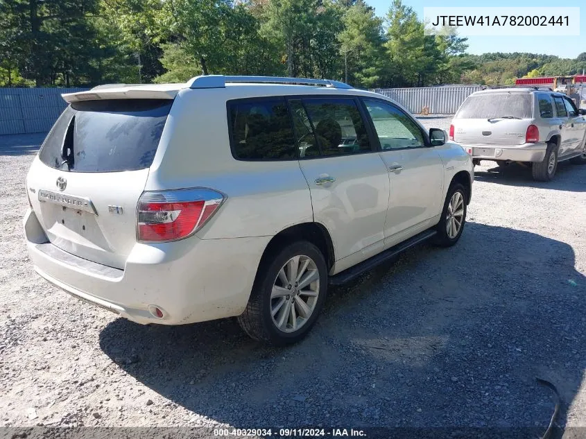 2008 Toyota Highlander Hybrid Hybrid VIN: JTEEW41A782002441 Lot: 40329034