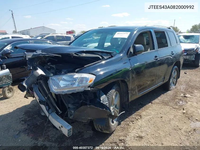 2008 Toyota Highlander Sport VIN: JTEES43A082000992 Lot: 40357372