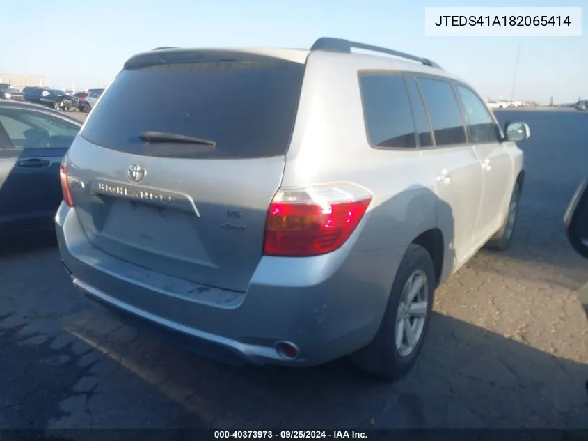 2008 Toyota Highlander VIN: JTEDS41A182065414 Lot: 40373973