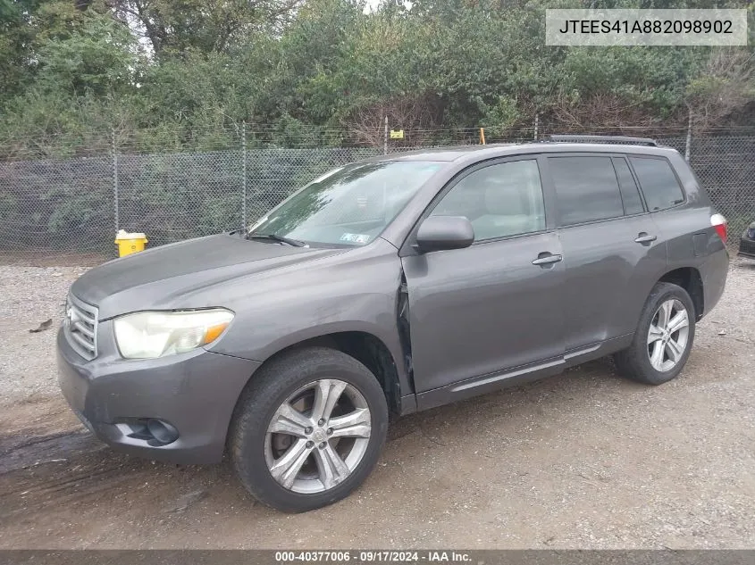 2008 Toyota Highlander VIN: JTEES41A882098902 Lot: 40377006