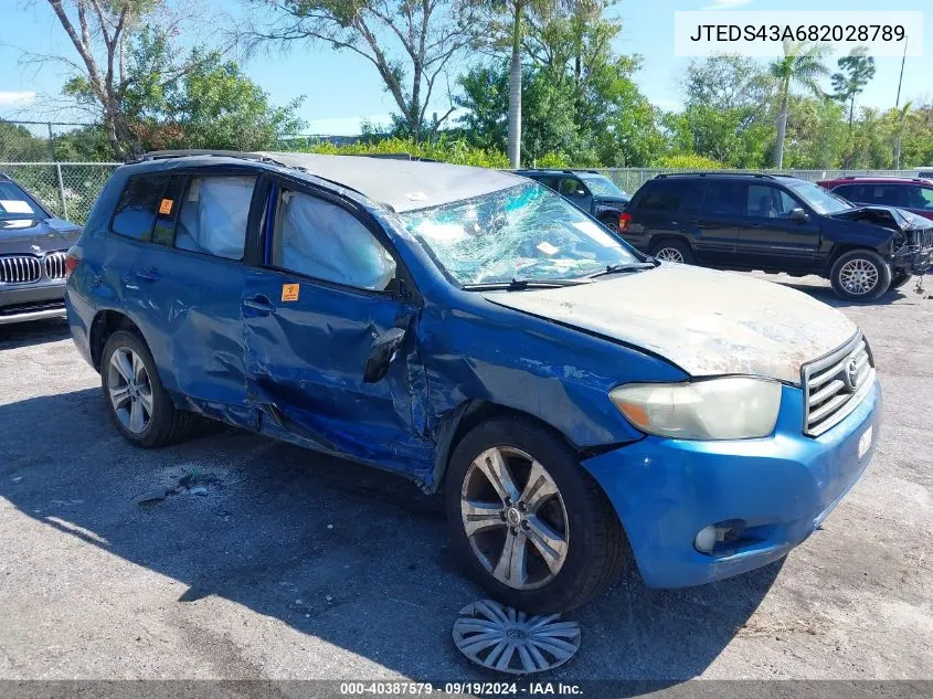 2008 Toyota Highlander Sport VIN: JTEDS43A682028789 Lot: 40387579