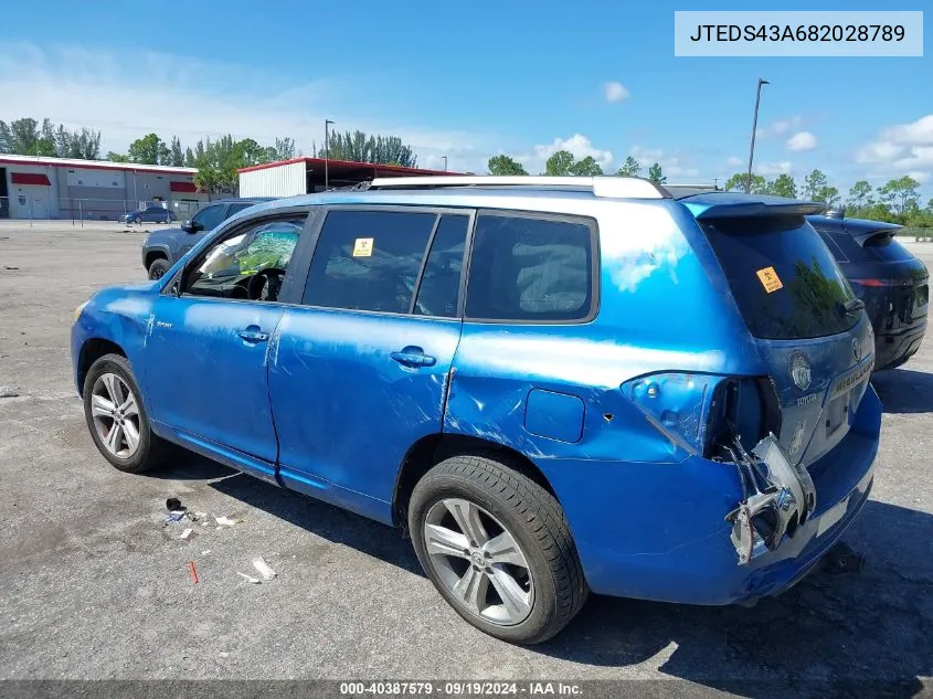 2008 Toyota Highlander Sport VIN: JTEDS43A682028789 Lot: 40387579