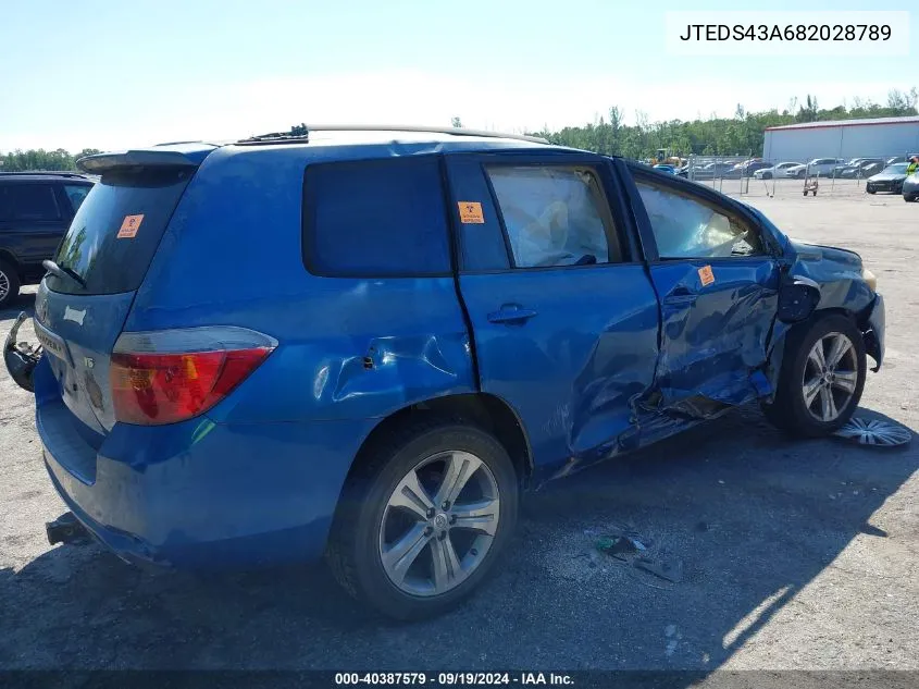 2008 Toyota Highlander Sport VIN: JTEDS43A682028789 Lot: 40387579