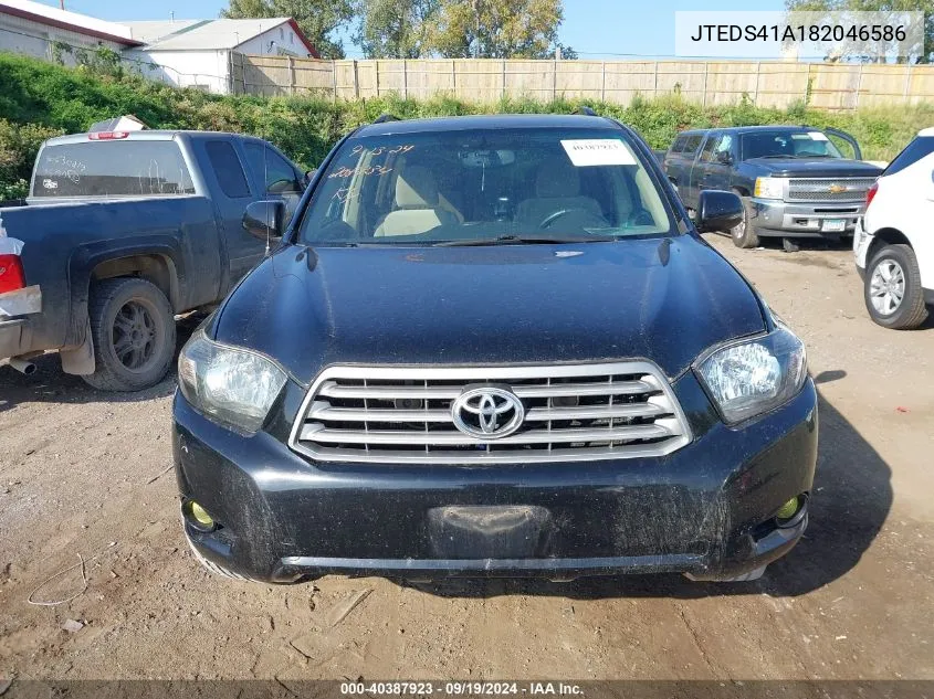 2008 Toyota Highlander VIN: JTEDS41A182046586 Lot: 40387923