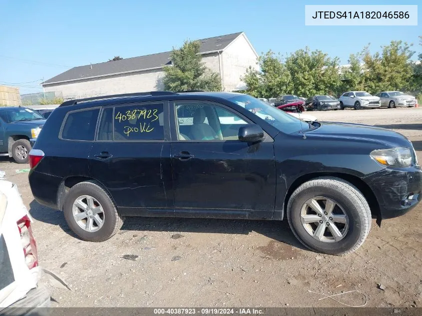 2008 Toyota Highlander VIN: JTEDS41A182046586 Lot: 40387923