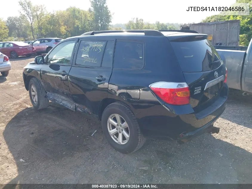 2008 Toyota Highlander VIN: JTEDS41A182046586 Lot: 40387923