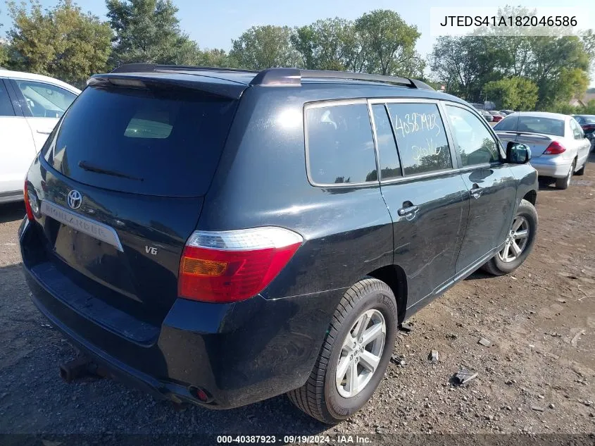 2008 Toyota Highlander VIN: JTEDS41A182046586 Lot: 40387923