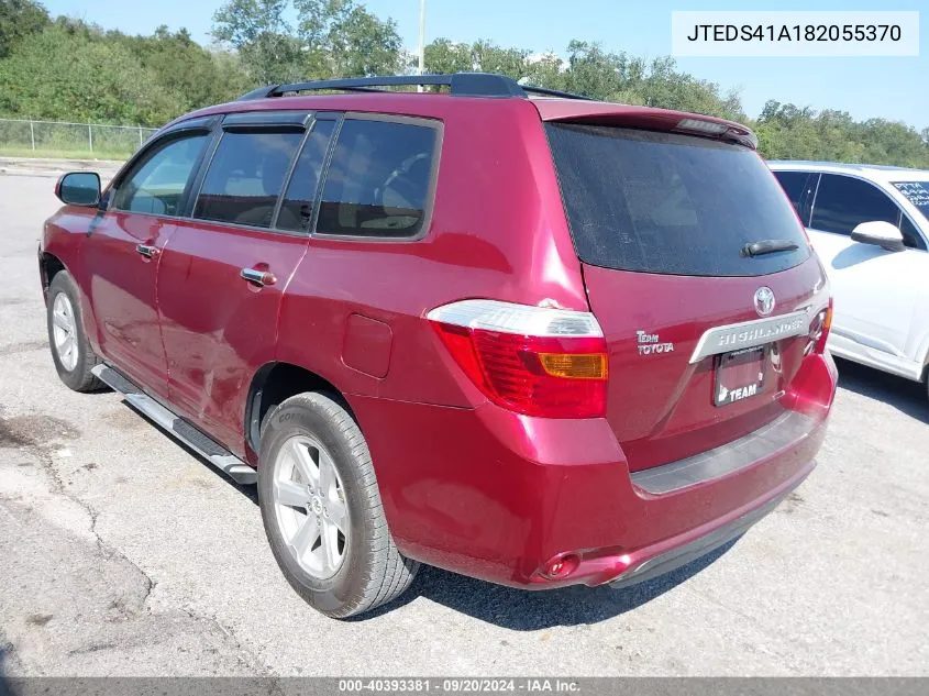 2008 Toyota Highlander VIN: JTEDS41A182055370 Lot: 40393381