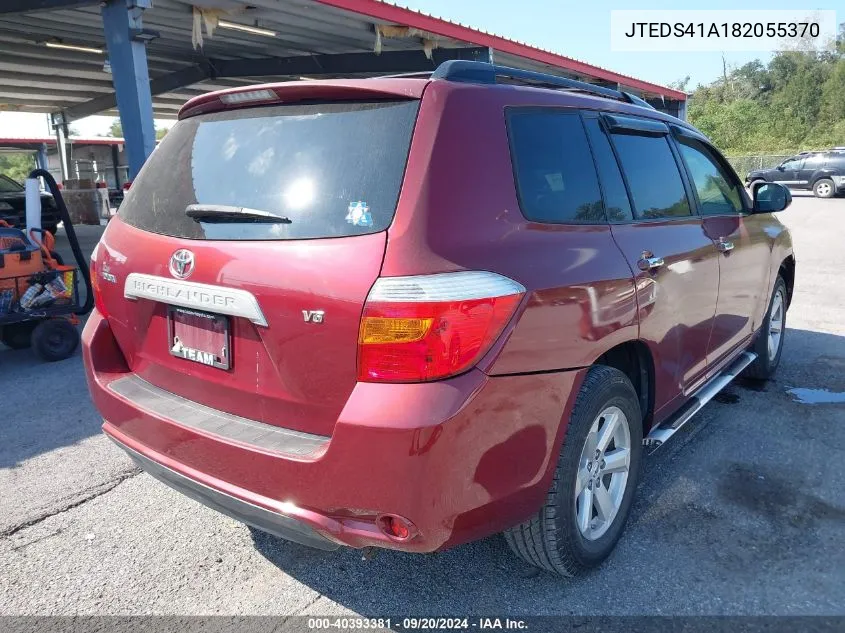 2008 Toyota Highlander VIN: JTEDS41A182055370 Lot: 40393381