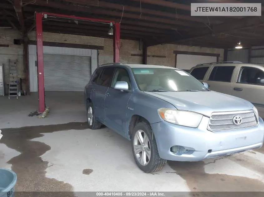 2008 Toyota Highlander Hybrid VIN: JTEEW41A182001768 Lot: 40410405