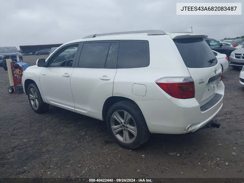 2008 Toyota Highlander Sport VIN: JTEES43A682083487 Lot: 40422440