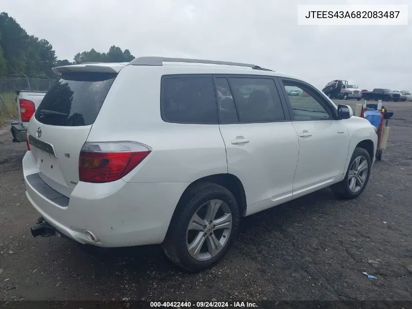 2008 Toyota Highlander Sport VIN: JTEES43A682083487 Lot: 40422440