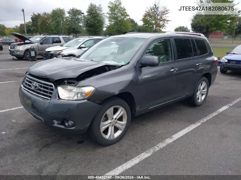 2008 Toyota Highlander Limited VIN: JTEES42A182080675 Lot: 40432747