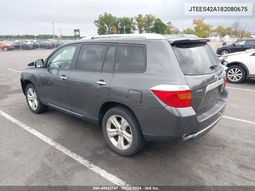 2008 Toyota Highlander Limited VIN: JTEES42A182080675 Lot: 40432747