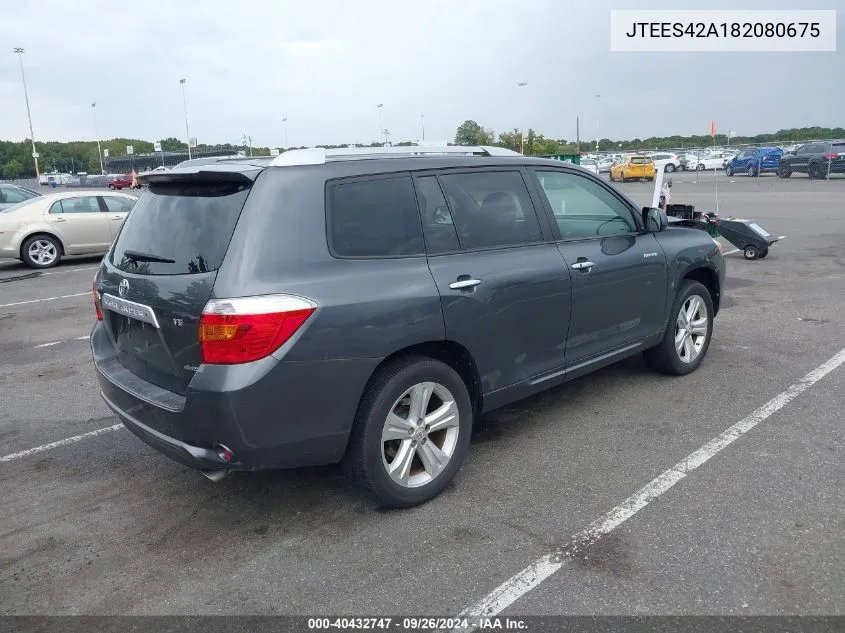 2008 Toyota Highlander Limited VIN: JTEES42A182080675 Lot: 40432747