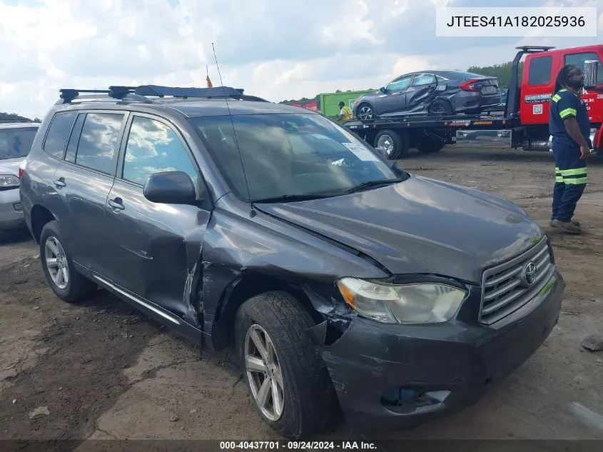 2008 Toyota Highlander VIN: JTEES41A182025936 Lot: 40437701